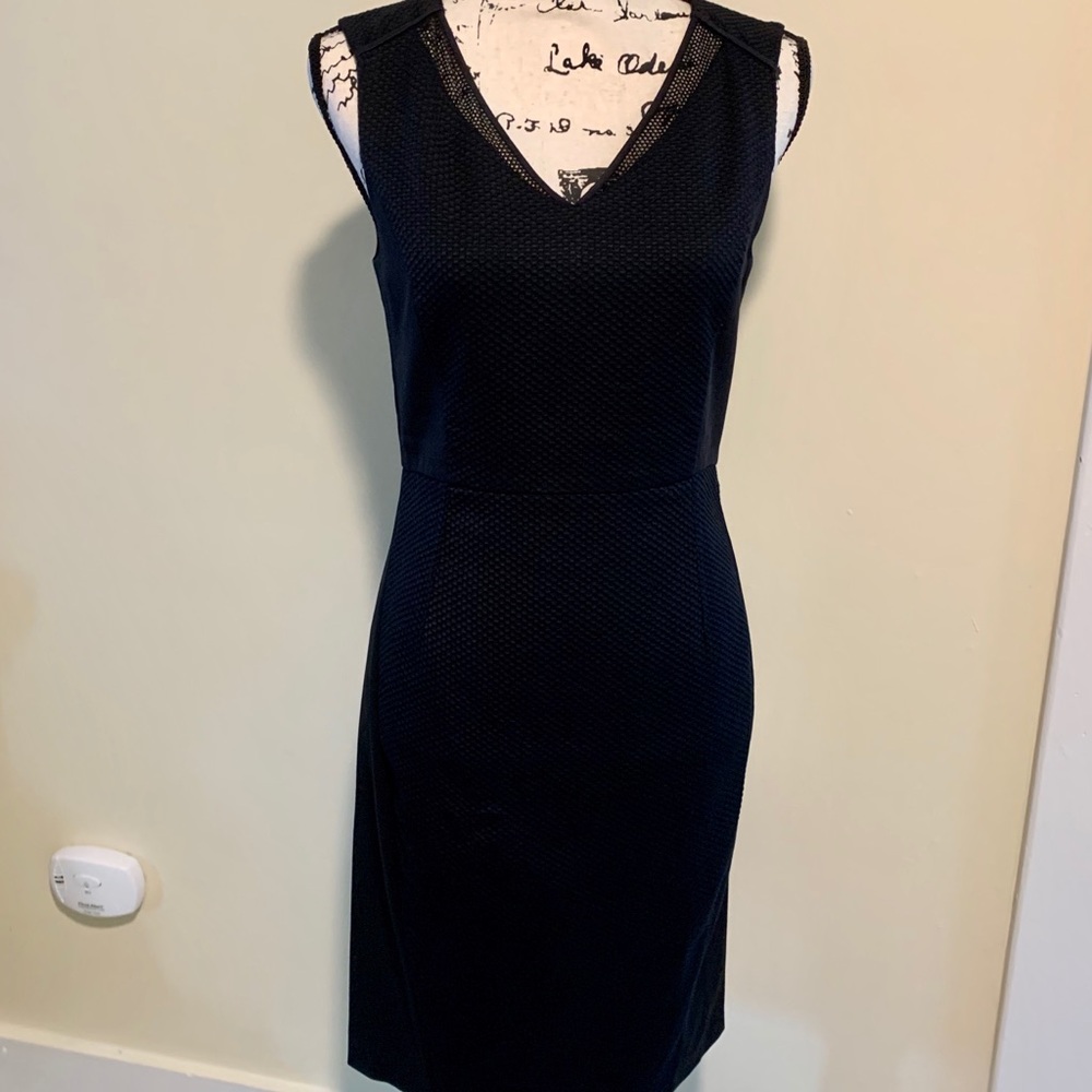 T Tahari Mesh Neck Textured Panel Sheath Dress 4